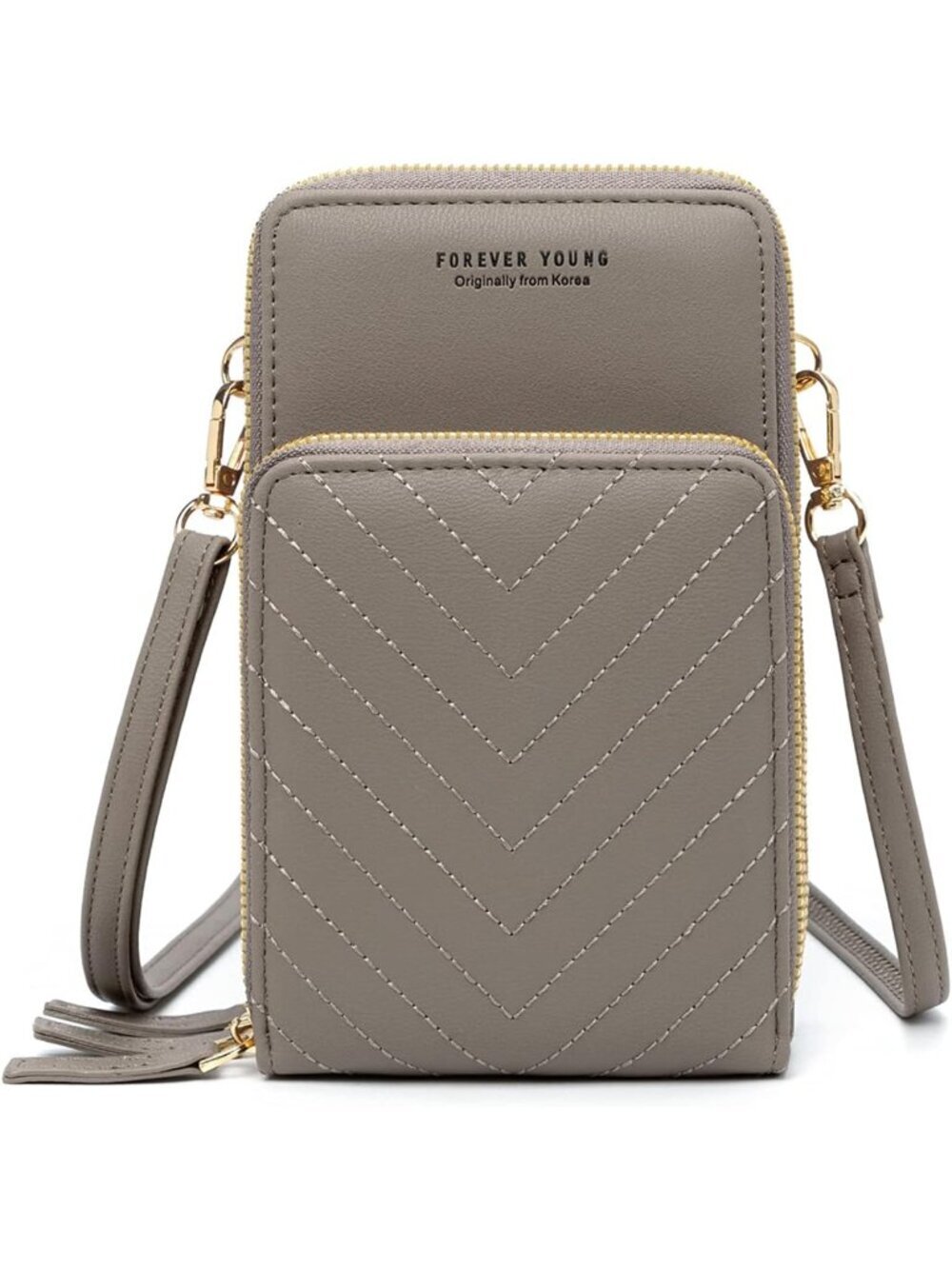Women's Grey Small Leather with Guitar Strap Stylish Crossbody bags with 2 Slot